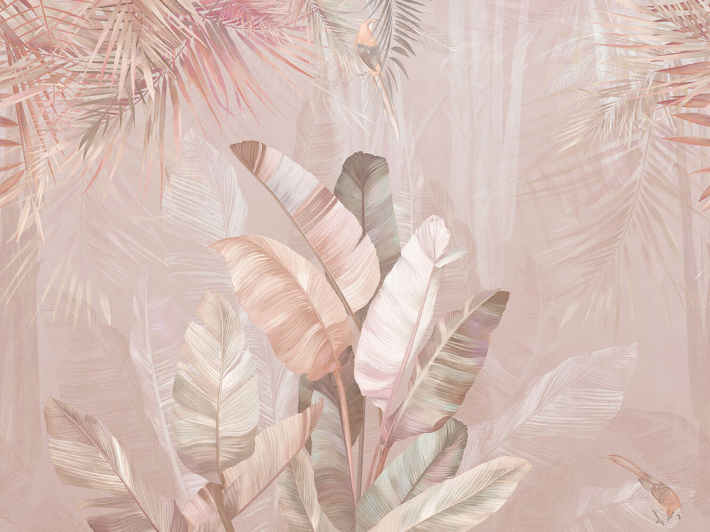 Pink Banana Leaf Wallpaper : Rose Tropical Mural - View 2