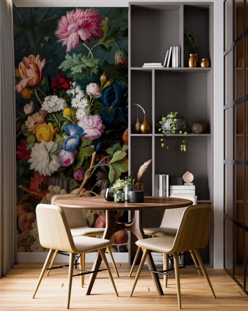 Dutch Still Life Wallpaper : Dark Floral Fruit Painting Mural
