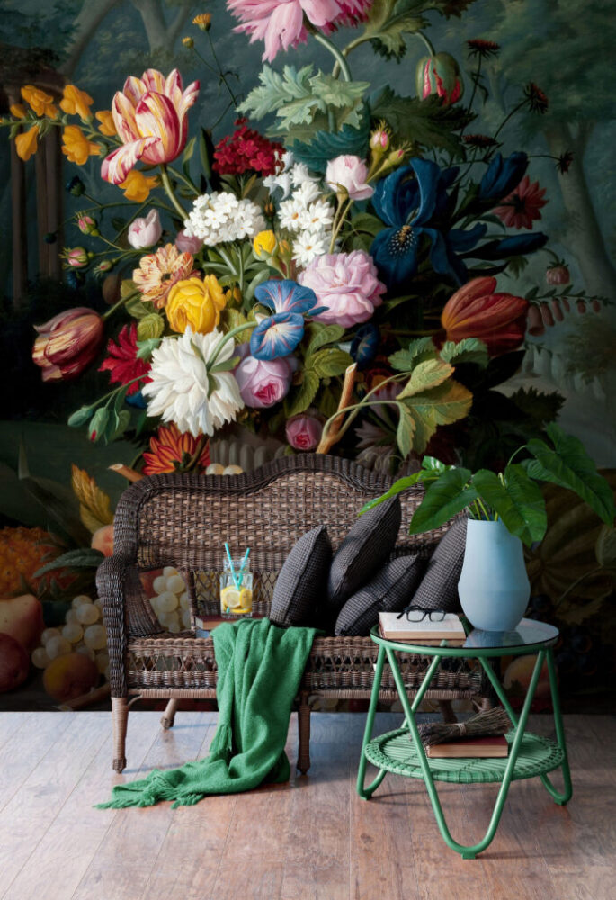 Dutch Still Life Wallpaper : Dark Floral Fruit Painting Mural - View 5
