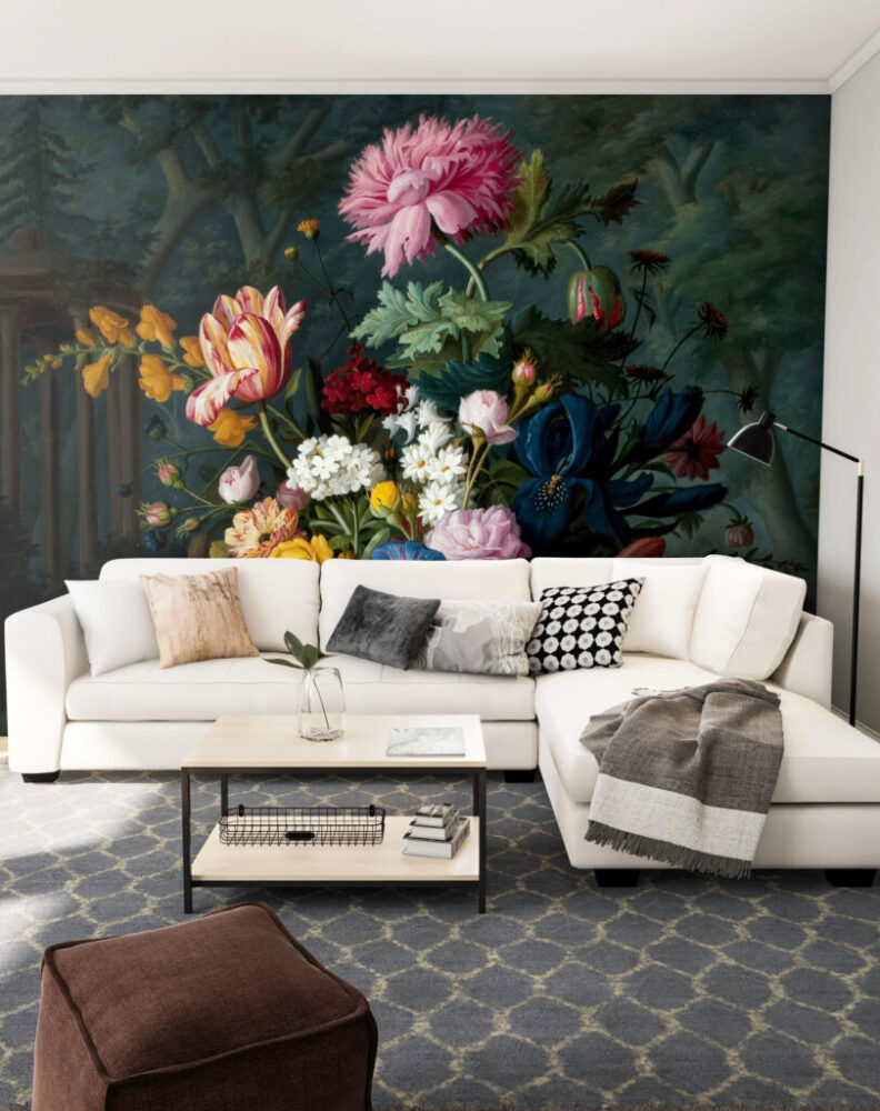 Dutch Still Life Wallpaper : Dark Floral Fruit Painting Mural - View 4