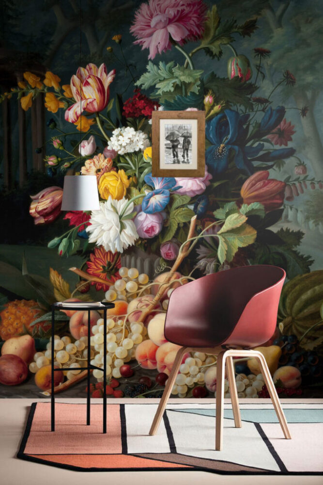 Dutch Still Life Wallpaper : Dark Floral Fruit Painting Mural - View 3