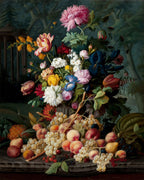 Dutch Still Life Wallpaper : Dark Floral Fruit Painting Mural - flat design