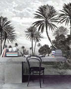 Black and White Palm Wallpaper : Vintage Engraved Beach Mural - View 4