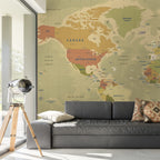 Antique World Map Wallpaper : Mustard Political Atlas Mural - View 3