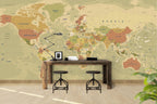 Antique World Map Wallpaper : Mustard Political Atlas Mural - View 2
