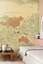 Antique World Map Wallpaper : Mustard Political Atlas Mural - View 5