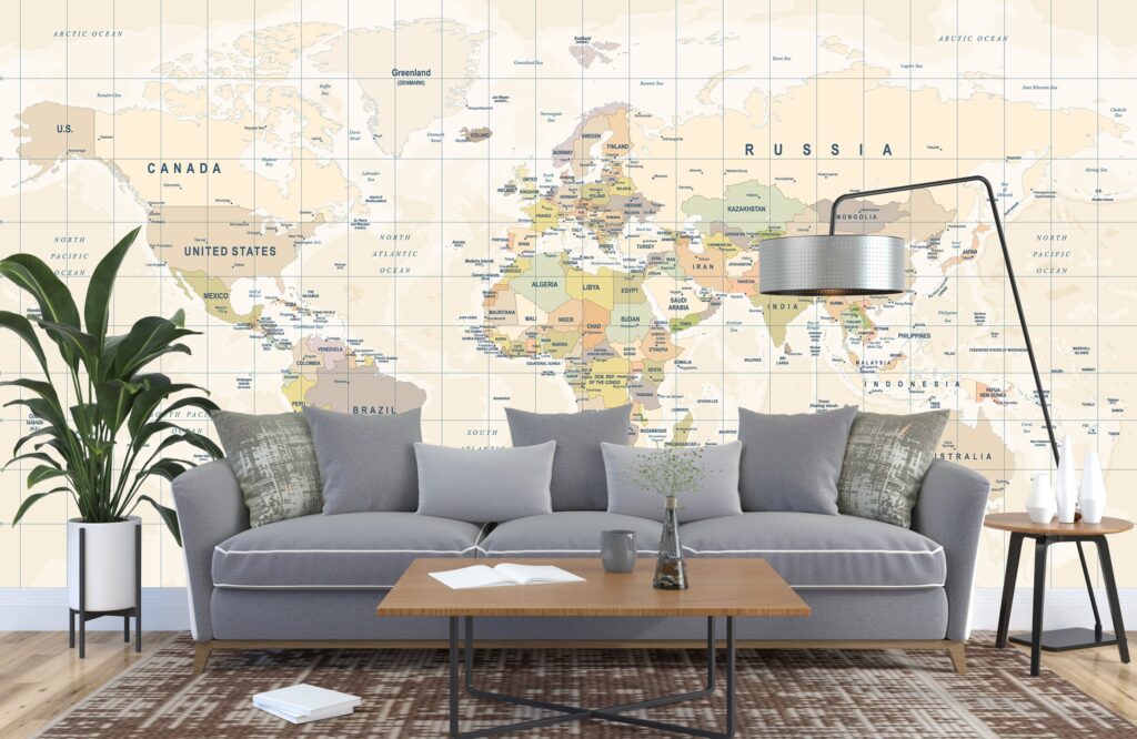 Pastel World Map Wallpaper : Light Political Atlas Mural