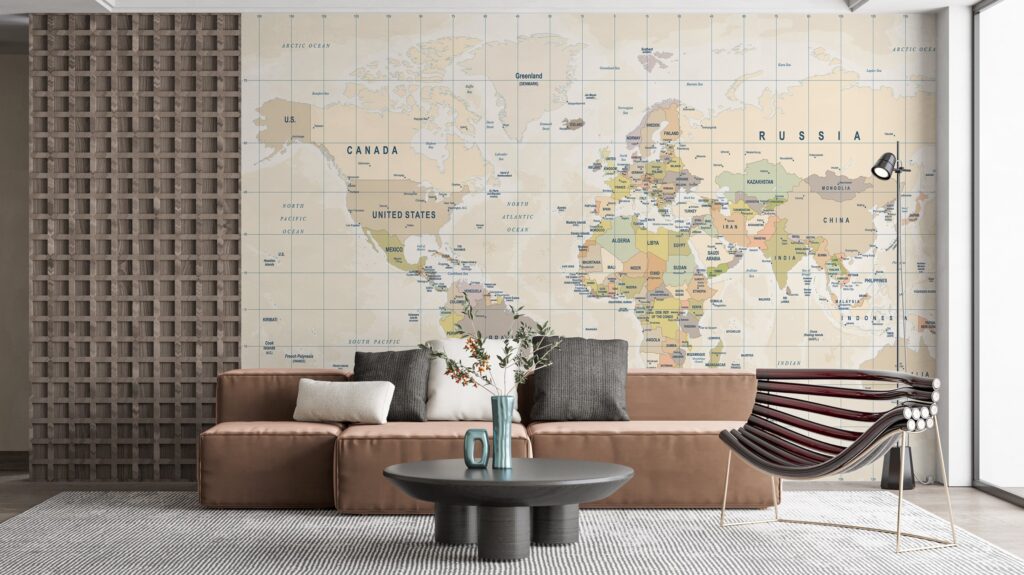 Pastel World Map Wallpaper : Light Political Atlas Mural - View 5