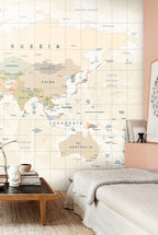 Pastel World Map Wallpaper : Light Political Atlas Mural - View 4