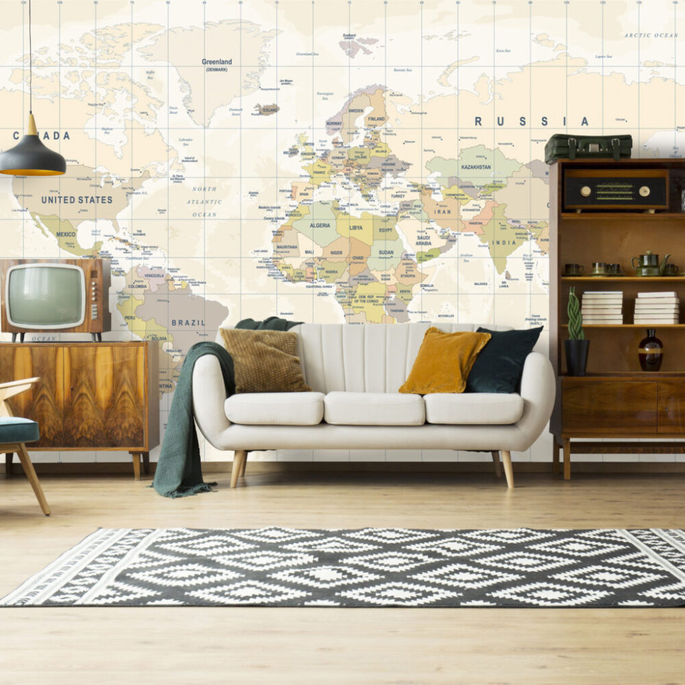 Pastel World Map Wallpaper : Light Political Atlas Mural - View 3