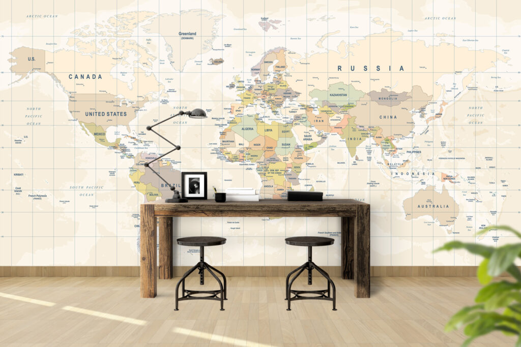 Pastel World Map Wallpaper : Light Political Atlas Mural - View 2