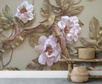 3D Magnolia Wallpaper : Embossed Floral Relief Mural - View 4