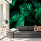 Emerald Leaf Wallpaper : Dark Green Tropical Foliage Mural