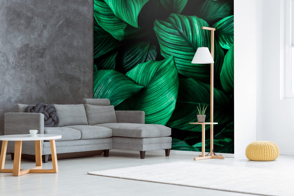 Emerald Leaf Wallpaper : Dark Green Tropical Foliage Mural - View 3