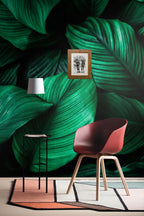Emerald Leaf Wallpaper : Dark Green Tropical Foliage Mural - View 5