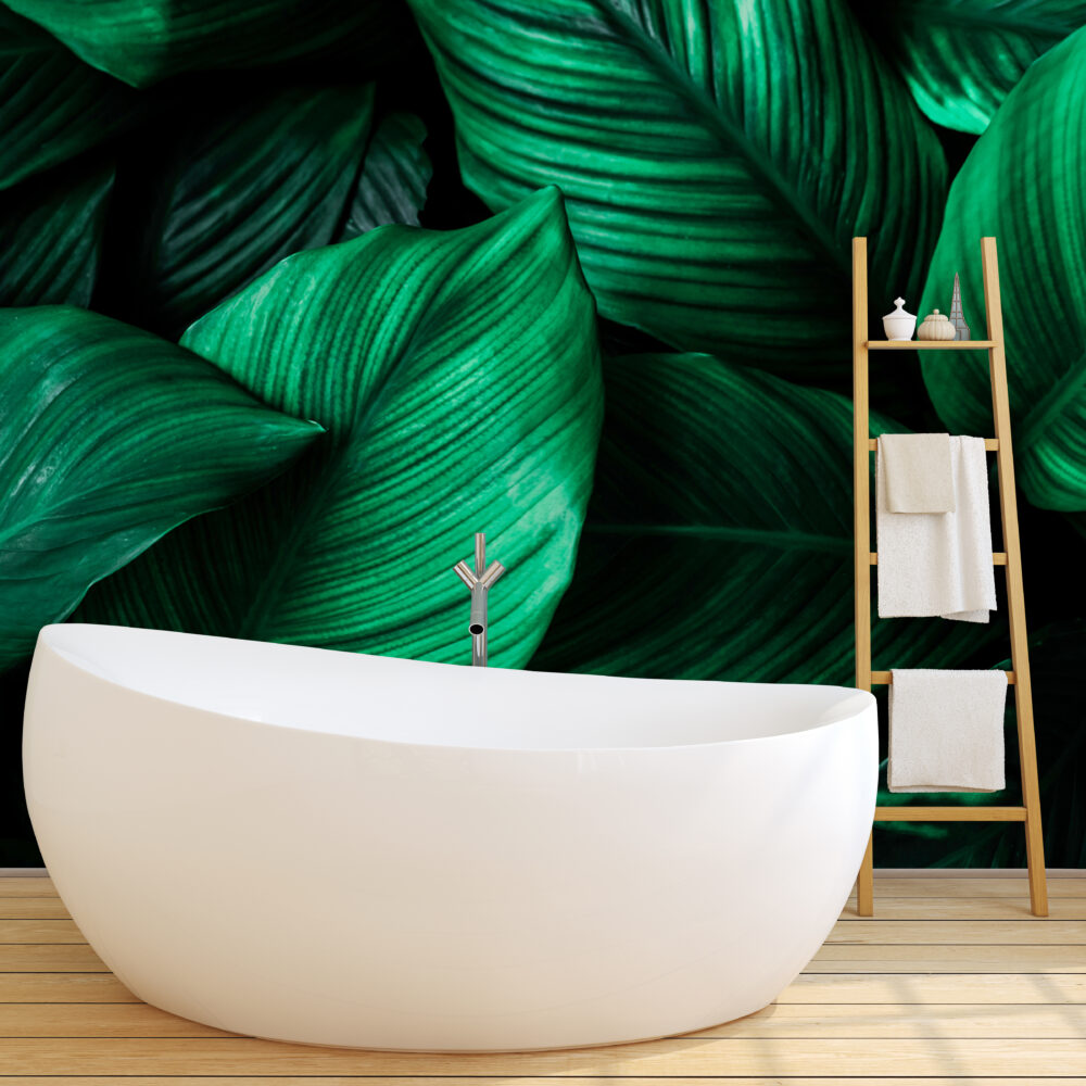 Emerald Leaf Wallpaper : Dark Green Tropical Foliage Mural - View 2