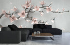 Pink Magnolia Wallpaper : 3D Blossom Branch on Grey Mural - View 5