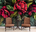 Red Flower Wallpaper : Bold Painted Leaves Mural - View 4