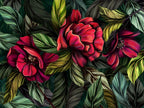 Red Flower Wallpaper : Bold Painted Leaves Mural - flat design