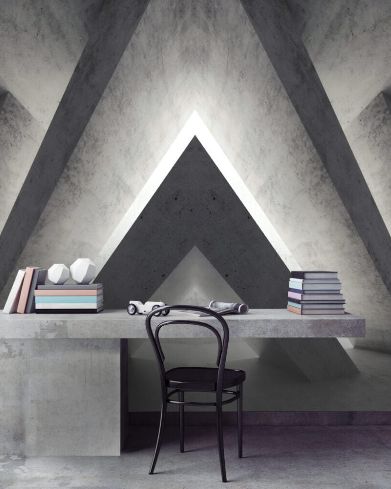 Concrete Triangle Wallpaper : 3D Geometric Corridor Mural - View 4