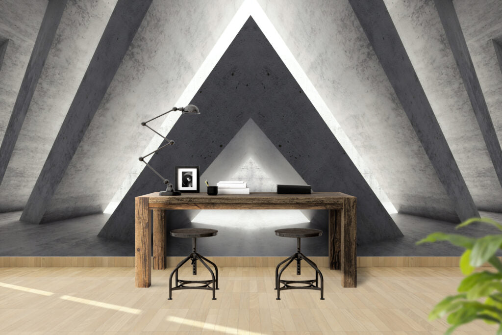 Concrete Triangle Wallpaper : 3D Geometric Corridor Mural - View 2