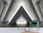 Concrete Triangle Wallpaper : 3D Geometric Corridor Mural - View 5