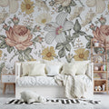 Vintage Botanical Wallpaper : Engraved Flower Pattern