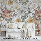 Vintage Botanical Wallpaper : Engraved Flower Pattern