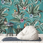 Teal Jungle Wallpaper : Lemurs And Toucans Mural - View 6