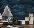 Navy Cloud Wallpaper : Gold Moon and Stars Pattern - View 4