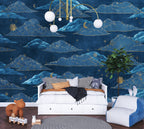 Navy Cloud Wallpaper : Gold Moon and Stars Pattern - View 3