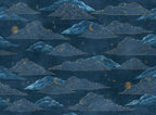 Navy Cloud Wallpaper : Gold Moon and Stars Pattern - flat design