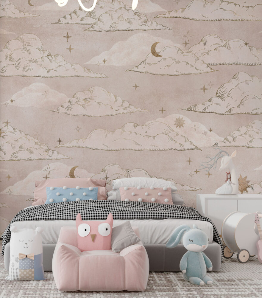 Blush Cloud Wallpaper : Moon and Stars Nursery Pattern - View 2