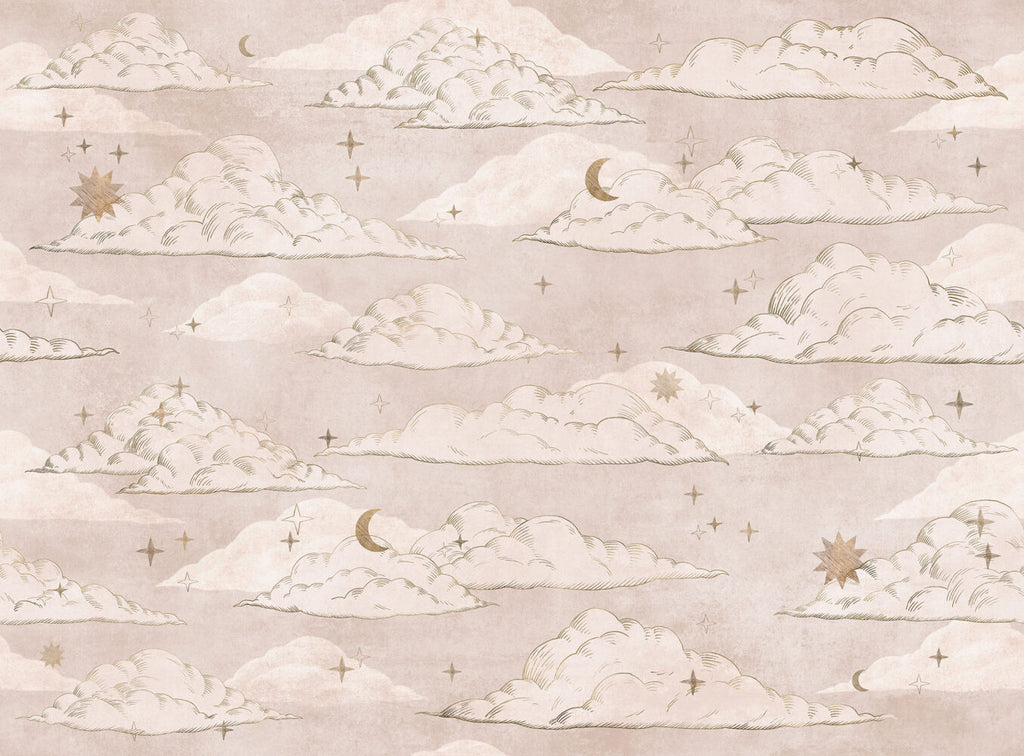 Blush Cloud Wallpaper : Moon and Stars Nursery Pattern - flat design