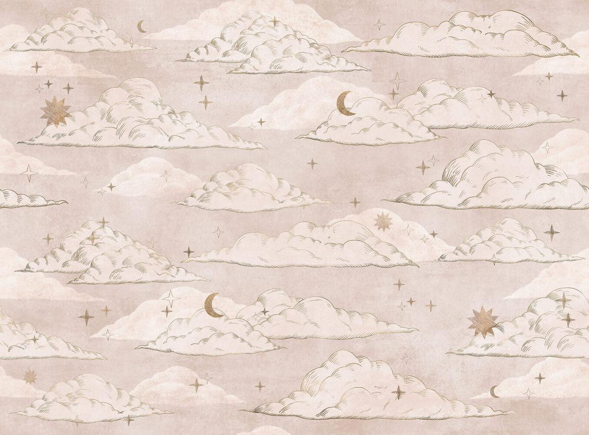 Blush Cloud Wallpaper : Moon and Stars Nursery Pattern - flat design