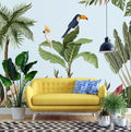 Toucan Tropical Wallpaper : Palm and Banana Leaf Mural