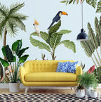 Toucan Tropical Wallpaper : Palm and Banana Leaf Mural