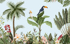 Toucan Tropical Wallpaper : Palm and Banana Leaf Mural - flat design