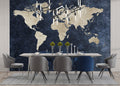 Navy World Map Wallpaper : Gold Continents Mural