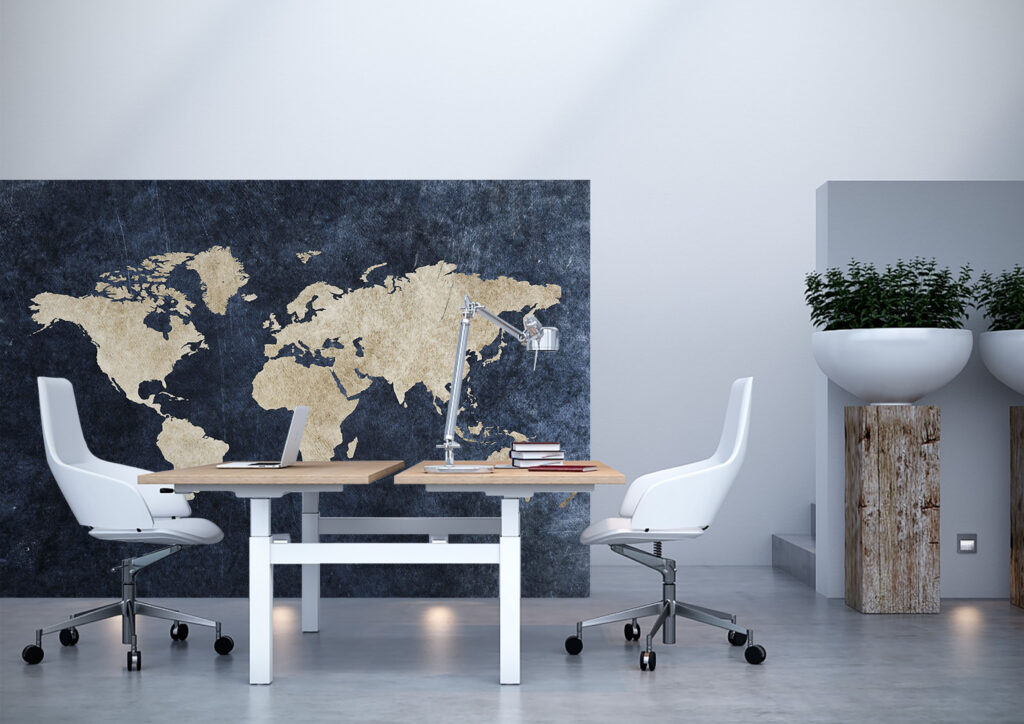 Navy World Map Wallpaper : Gold Continents Mural - View 4