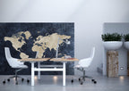 Navy World Map Wallpaper : Gold Continents Mural - View 4