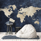 Navy World Map Wallpaper : Gold Continents Mural - View 3