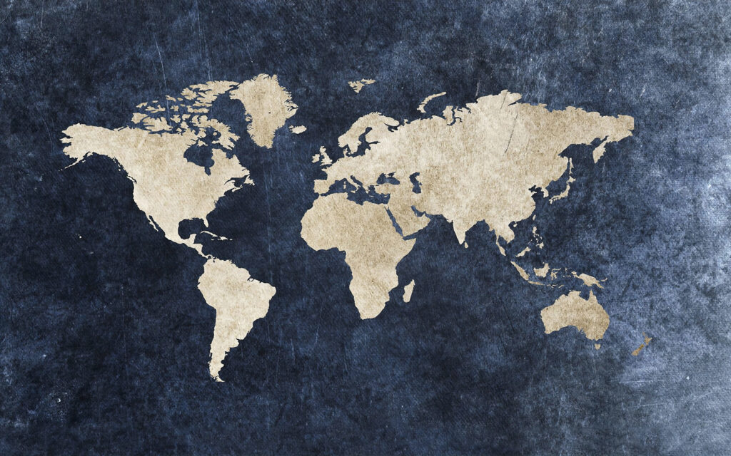 Navy World Map Wallpaper : Gold Continents Mural - flat design