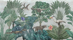 Sage Tropical Tree Wallpaper : Leopard And Birds Mural - View 2