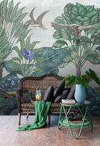 Sage Tropical Tree Wallpaper : Leopard And Birds Mural - View 3