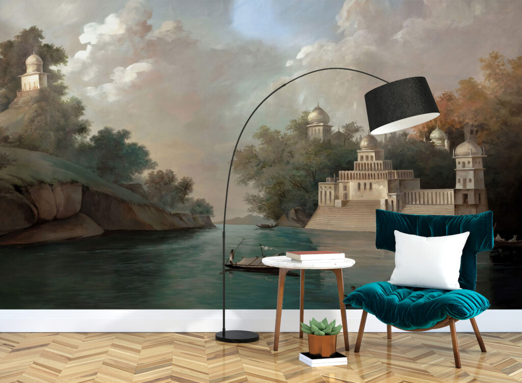 Classical River Landscape Wallpaper : Historic Palace Lake Mural