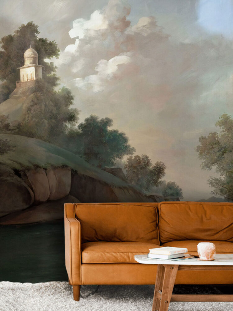 Classical River Landscape Wallpaper : Historic Palace Lake Mural - View 4
