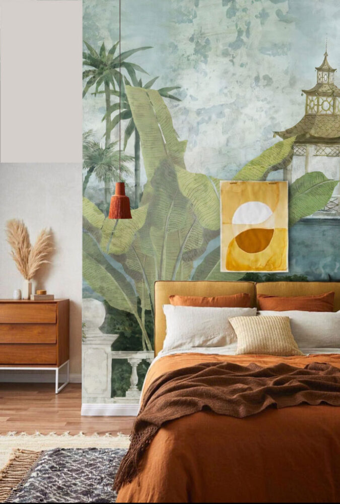 Tropical Terrace Wallpaper : Palm Garden Balustrade Mural - View 5