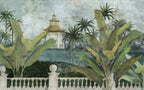 Tropical Terrace Wallpaper : Palm Garden Balustrade Mural - flat design