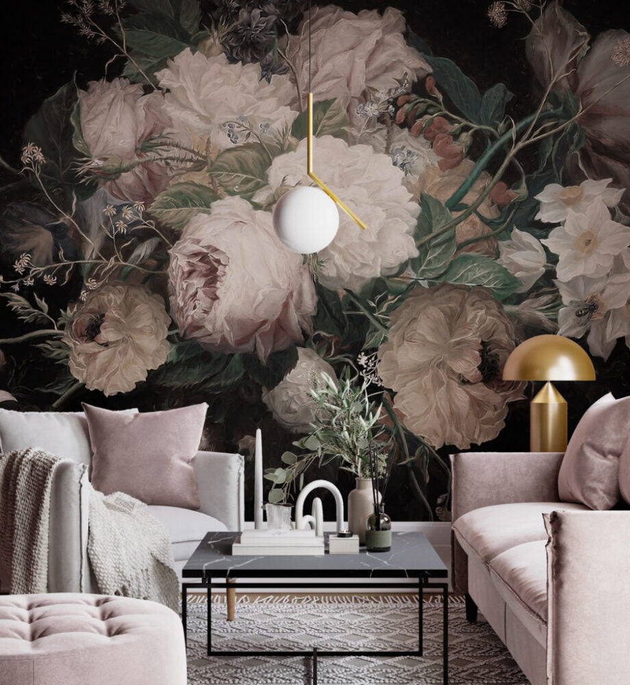 Blush Peony Wallpaper : Dark Romantic Floral Mural